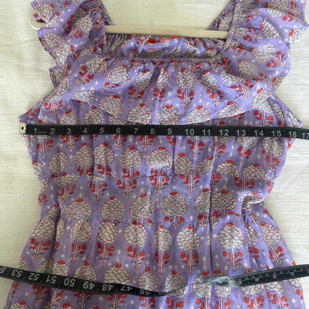 Oliphant Lavender Floral Cotton Smocked Ruffle Off Shoulder Midi Dress Medium - Picture 6 of 6